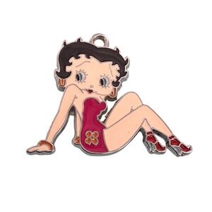 Vintage Betty Boop Enamel Silver Tone Pendant Brooch Pin 1"